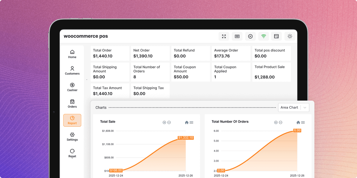 WooCommerce POS Reports dashboard tablet